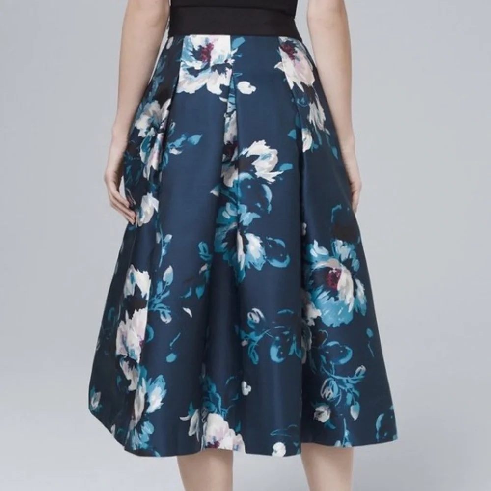 WHBM Blue and Pink Floral Print Full Midi Skirt, 00 - Picture 3 of 7